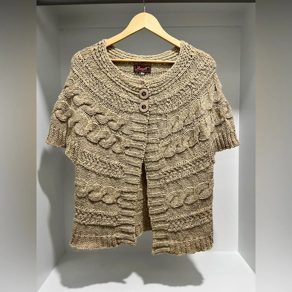 Berretti Sweaters - Vintage Berretti Made in Italy Open Knit Tan Gold Metallic Cardigan Medium